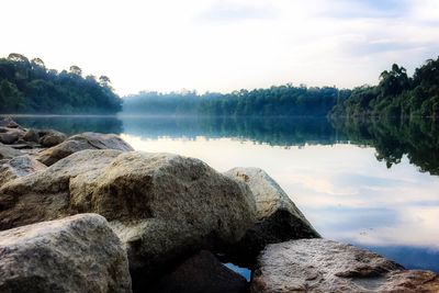 Reflection of rocks in water