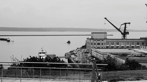 Harbor against sky