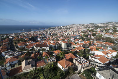 High angle shot of townscape against sky