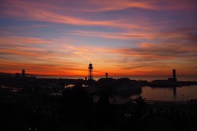 Silhouette of buildings against cloudy sky during sunset