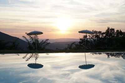 Scenic view of lake against sky during sunset