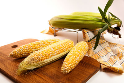 Close-up of corn against white background