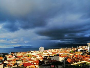 High angle view of townscape against sky