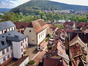 High angle view of townscape against sky