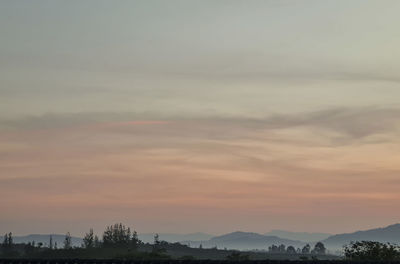 Scenic view of silhouette mountains against sky during sunset