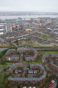 High angle view of townscape against sky