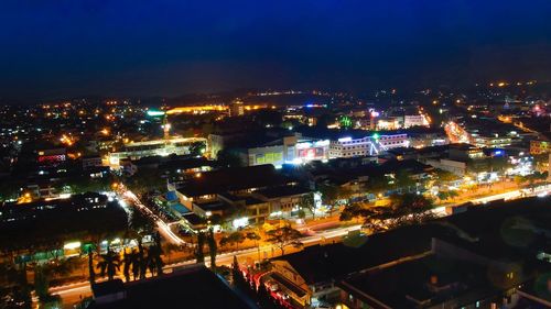 Aerial view of city at night