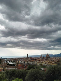 Cityscape against cloudy sky