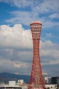 Low angle view of modern building against cloudy sky