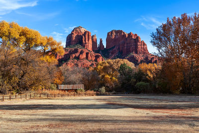 View of rock formations in autumn