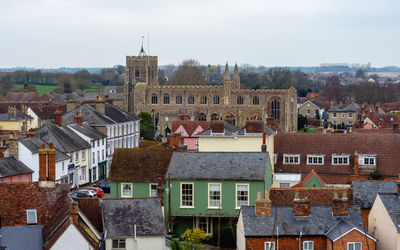 High angle view of townscape against sky