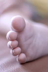 Close-up of baby foot on hand