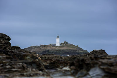 Godrevy lighthouse on an overcast day.