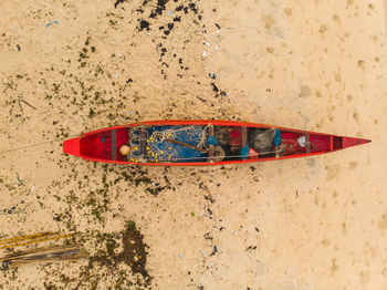 Directly above shot of multi colored umbrella on beach