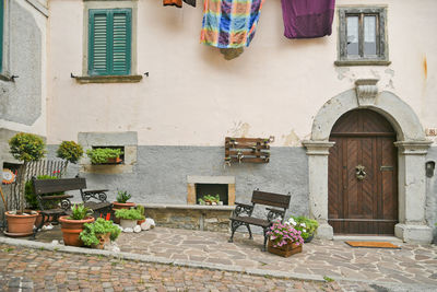 Facade of an old house in agnone, a medieval village in the molise region in italy.