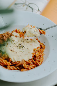 Close-up of food in plate on table