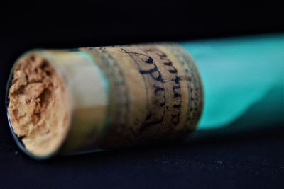 Close-up of beer bottle on table