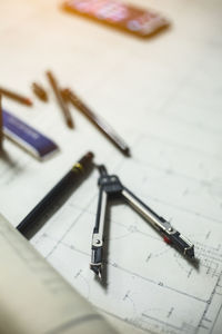 High angle view of pen on table