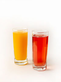 Close-up of orange juice against white background