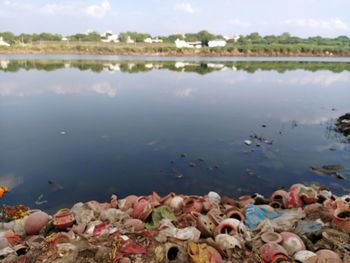 Scenic view of lake against sky