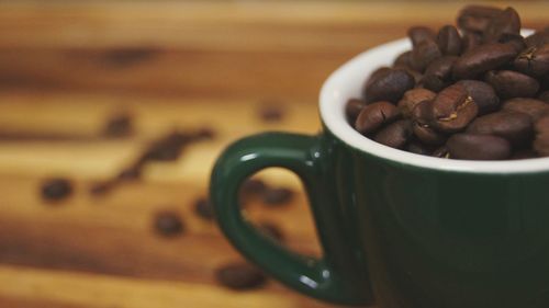 Close-up of coffee cup on table