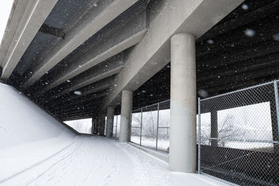 Bridge over snow covered road