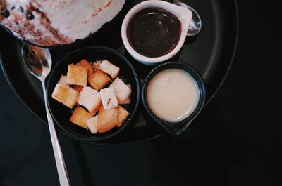 High angle view of breakfast on table