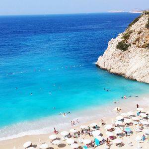 High angle view of people on beach