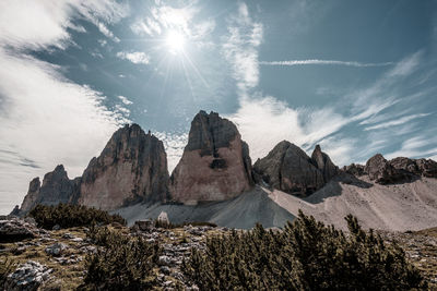 Panoramic view of rocks and mountains against sky