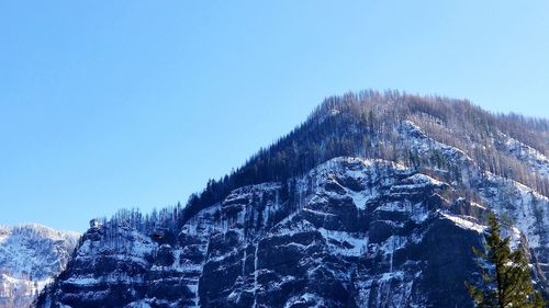 Scenic view of snowcapped mountains against clear blue sky