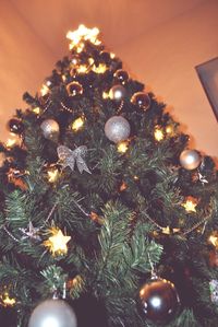 Close-up of illuminated christmas tree