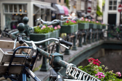 Close-up of bicycle in city