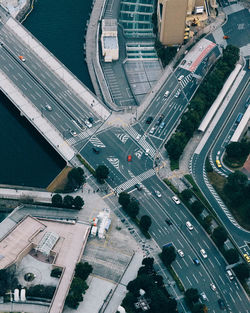 High angle view of cars on road in city