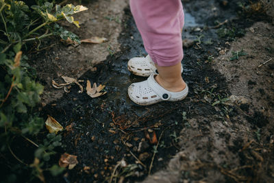 Low section of girl standing on field