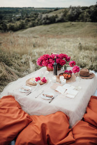 View of bouquet on table