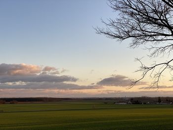 Scenic view of field against sky during sunset