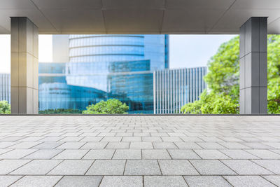 Buildings seen through glass window