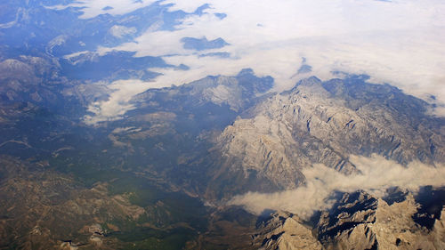 Aerial view of mountain range against sky