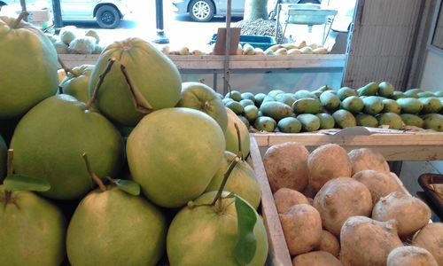 Close-up of apples for sale at market stall