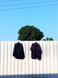 View of umbrellas against blue sky