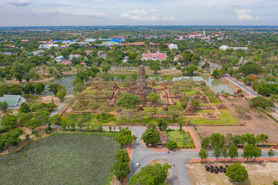 High angle view of townscape against sky