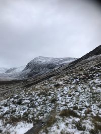 Scenic view of snow covered mountains against sky