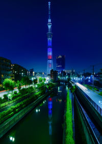 Illuminated buildings in city at night