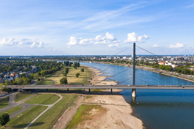 View of suspension bridge over sea
