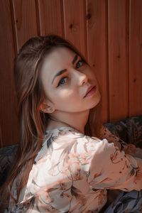 Portrait of beautiful woman at home