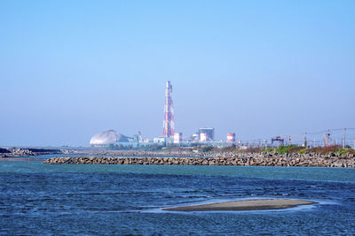 View of oil refinery against sky