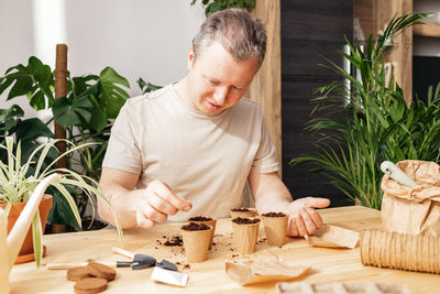 Young man working at home