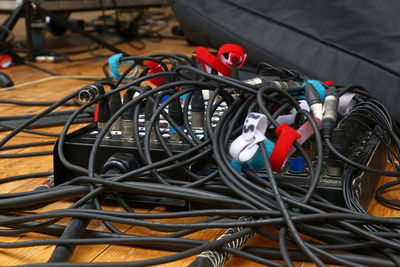 Close-up of cables connected in machinery