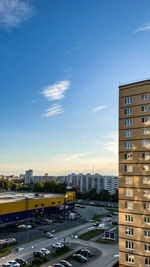 High angle view of buildings against sky