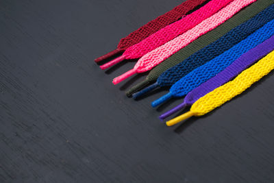 High angle view of multi colored pencils on table